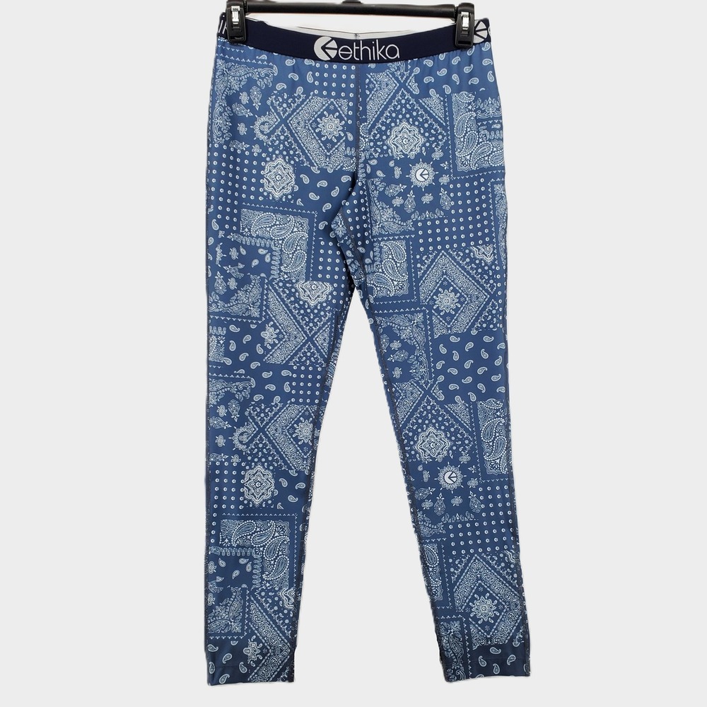 Ethika Womens XL Blue Bandana Paisley Leggings Stretch Bandana Elastic Waist New
